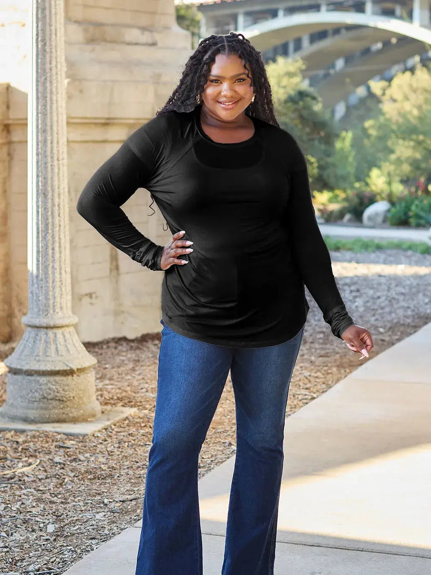 Basic Bae Full Size Round Neck Long Sleeve Shirt  Style Ratio