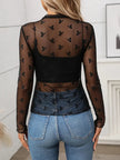 Floral Mock Neck Long Sleeve Mesh Top  Style Ratio