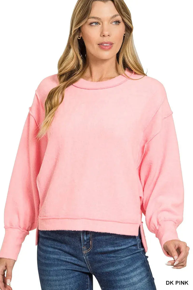 Zenana Brushed Melange Hacci Oversized Pullover  Style Ratio