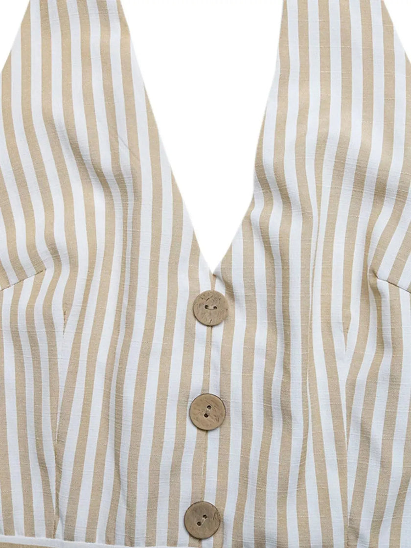 Striped Halter Neck Romper  Style Ratio