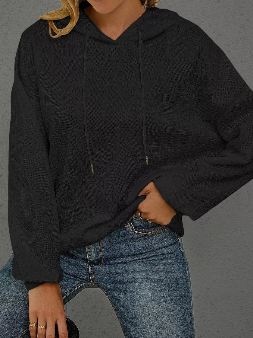 Full Size Embossed Lettering Casual Hoodie  Style Ratio