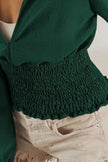 BiBi Smocking Waist Band and Puff Sleeves Deep V Neck Blouse  Style Ratio