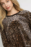 Umgee Leopard Round Neck Three-Quarter Sleeve Blouse  Style Ratio