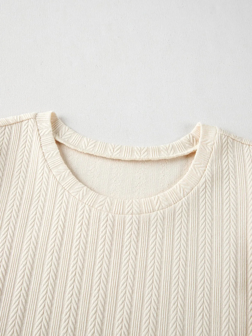 Textured Knit Round Neck Blouse  Style Ratio