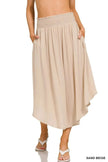Zenana Woven Crinkle Smocked Waist Maxi Skirt W/ Pockets  Style Ratio