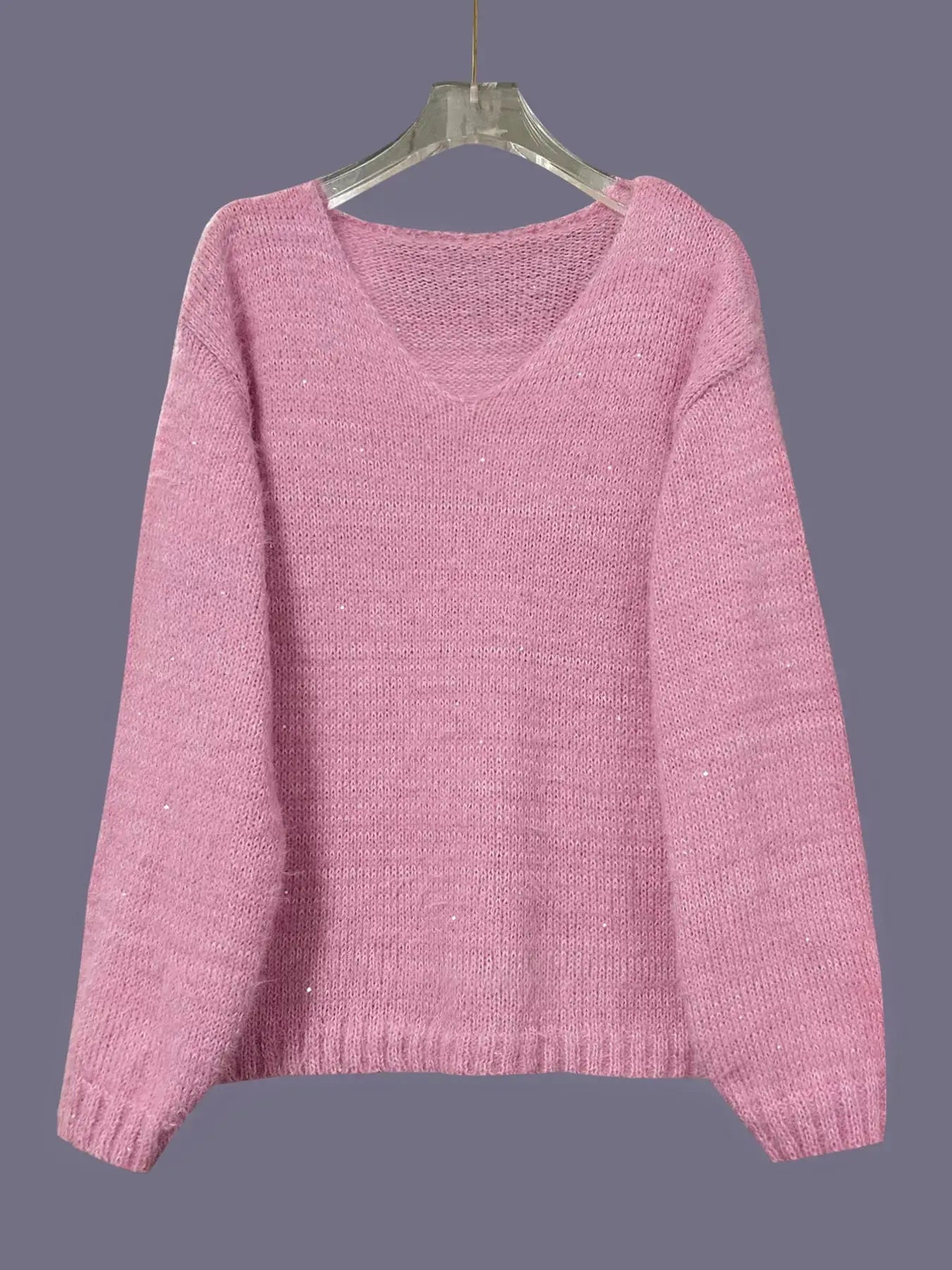 Sparkling Fuzzy V-Neck Knit Top  Style Ratio