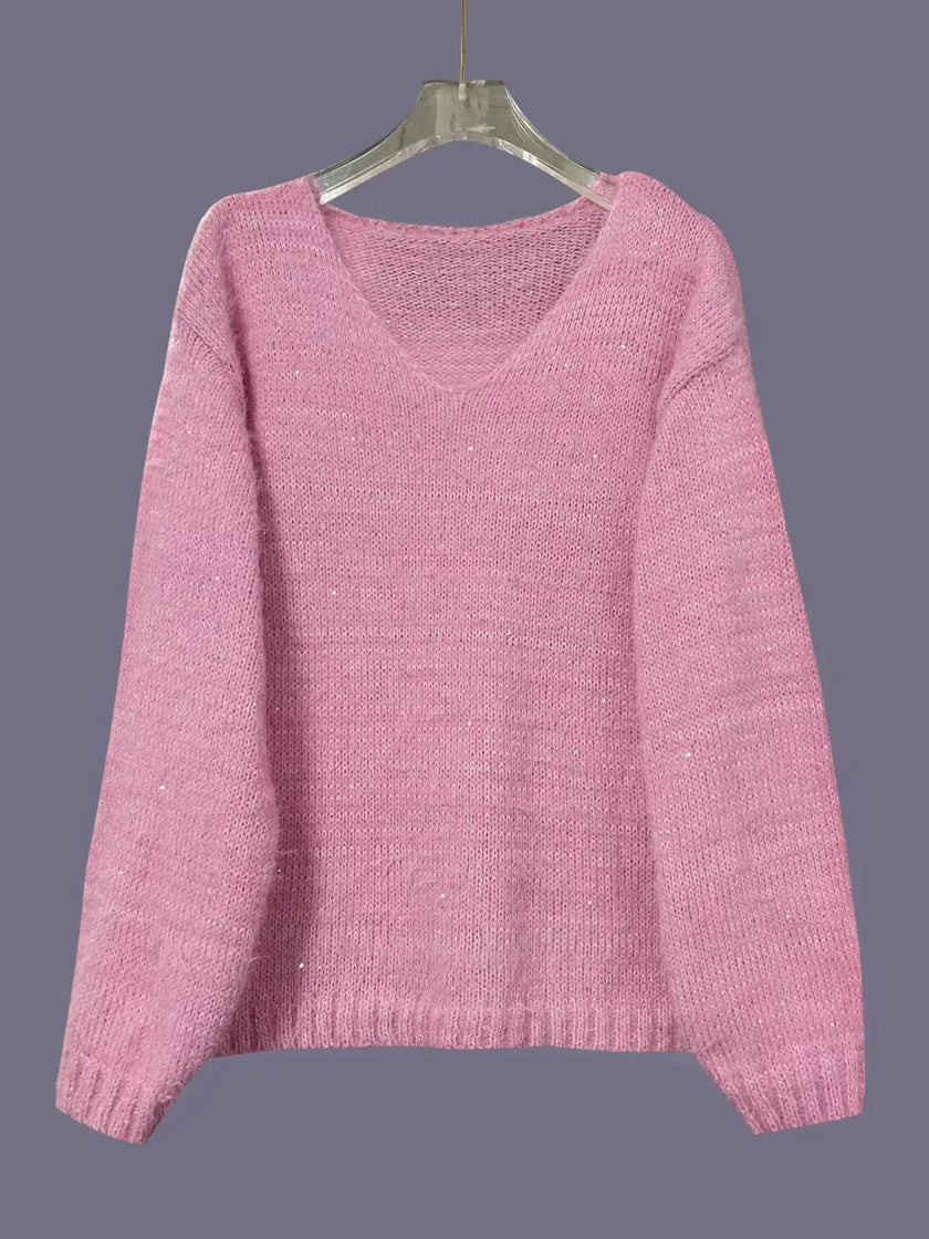 Sparkling Fuzzy V-Neck Knit Top  Style Ratio