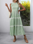 Smocked Striped Lace Trim Sleeveless Midi Dress  Style Ratio