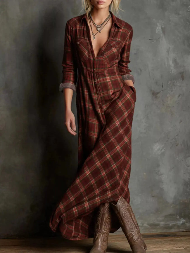 Full Size Plaid Button-Down Maxi Dress  Style Ratio