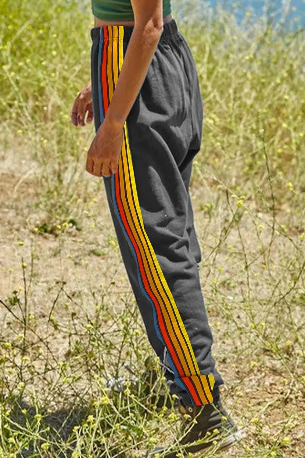 Contrast Striped Elastic Waist Active Pants  Style Ratio