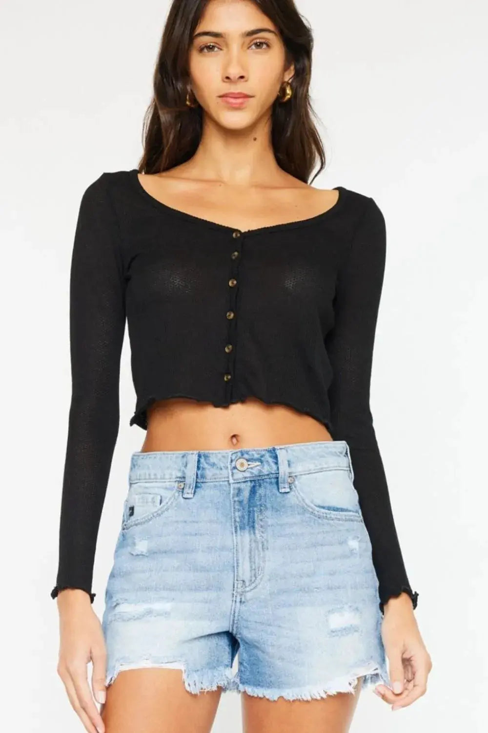 Kancan High Waist Frayed Denim Shorts  Style Ratio