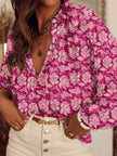 Floral Print Split Neck Pleated Long Sleeve Blouse  Style Ratio