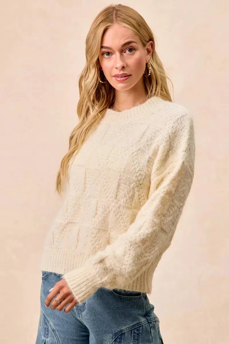 BiBi Checker Board Drop Shoulder Sweater  Style Ratio