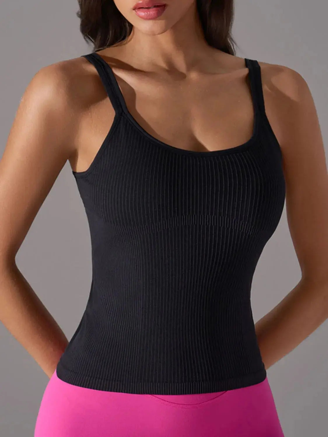 Scoop Neck Active Tank with Detachable Chest Pads  Style Ratio