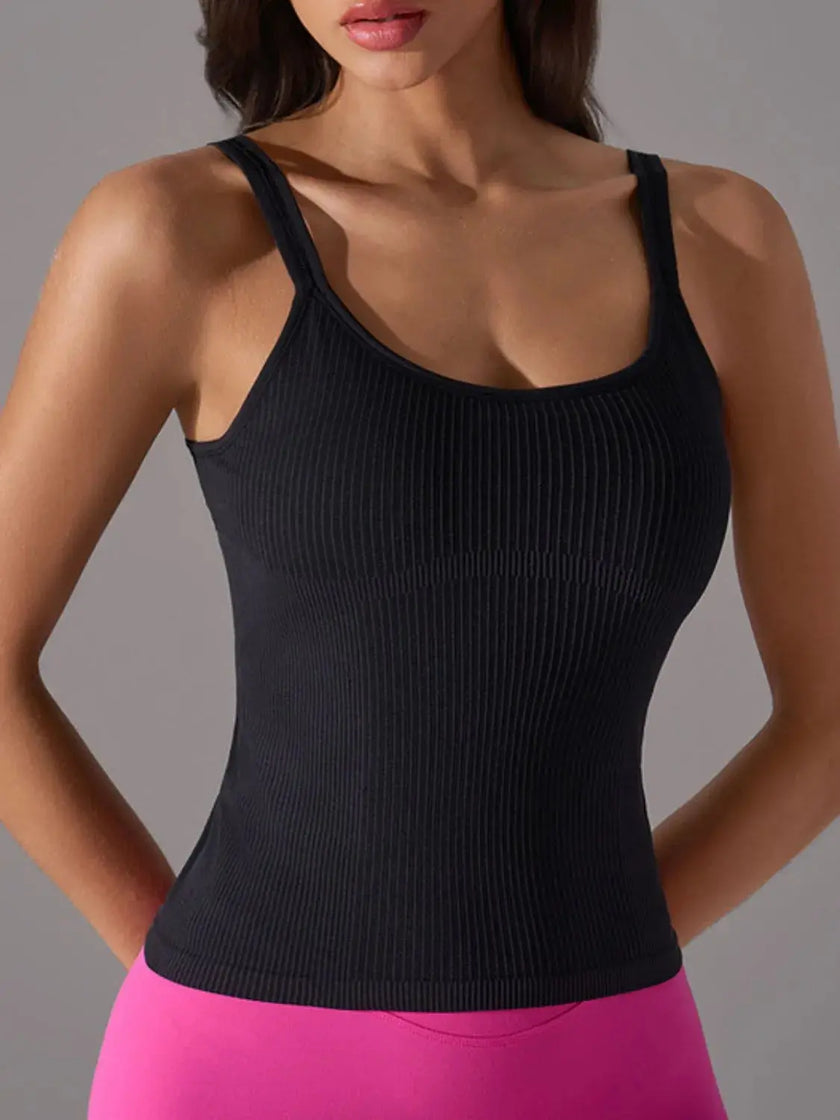 Scoop Neck Active Tank with Detachable Chest Pads  Style Ratio