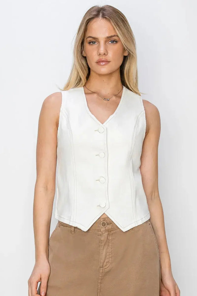 RISEN V Neck Button Down Vest  Style Ratio