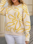 Flower Crew Neck Long Sleeve Sweater  Style Ratio