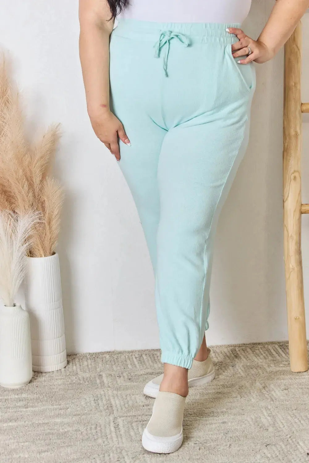 RISEN Full Size Drawstring Ultra Soft Knit Jogger  Style Ratio