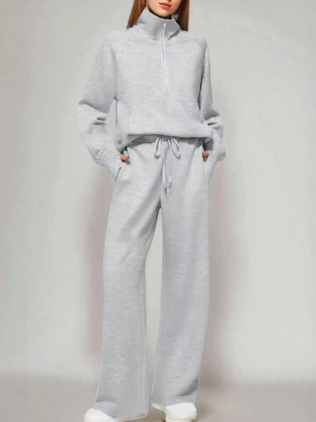 Half Zip Long Sleeve Top and Pants Set  Style Ratio