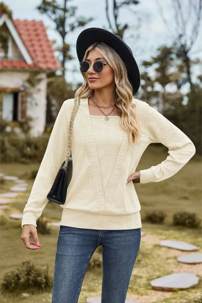 Square Neck Long Sleeve Top  Style Ratio