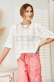Mandy Ribbed Trim Round Neck Knit Blouse  Style Ratio