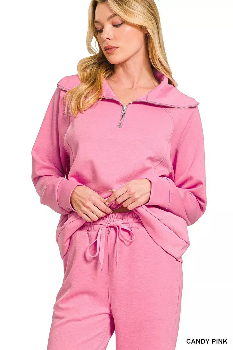 Zenana Scuba Half Zip Sweatshirts and Joggers Set  Style Ratio