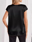Satin V-Neck Cap Sleeve Blouse  Style Ratio
