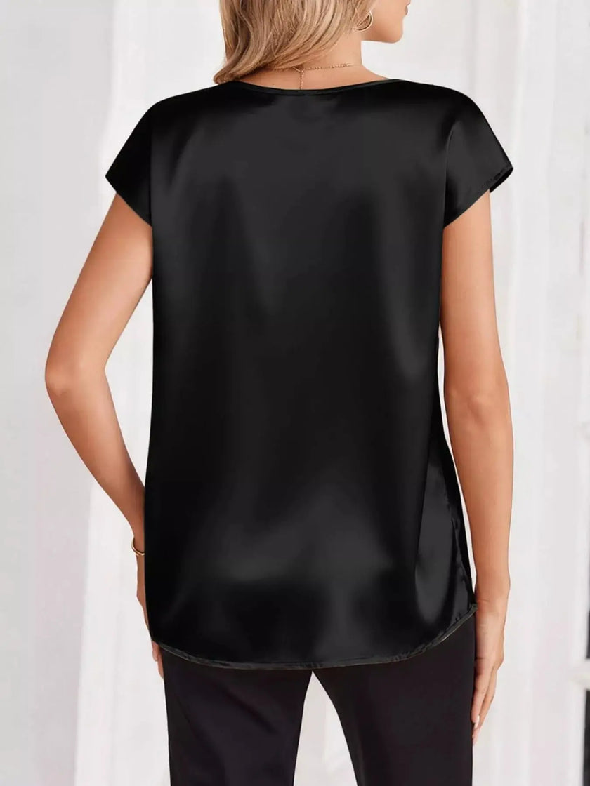 Satin V-Neck Cap Sleeve Blouse  Style Ratio