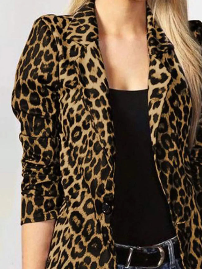 Leopard Print One Button Blazer  Style Ratio