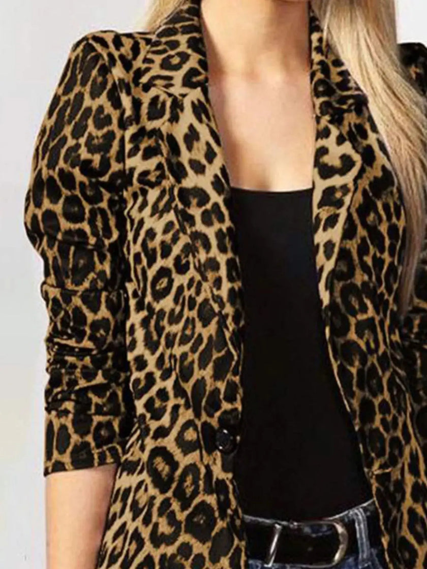 Leopard Print One Button Blazer  Style Ratio