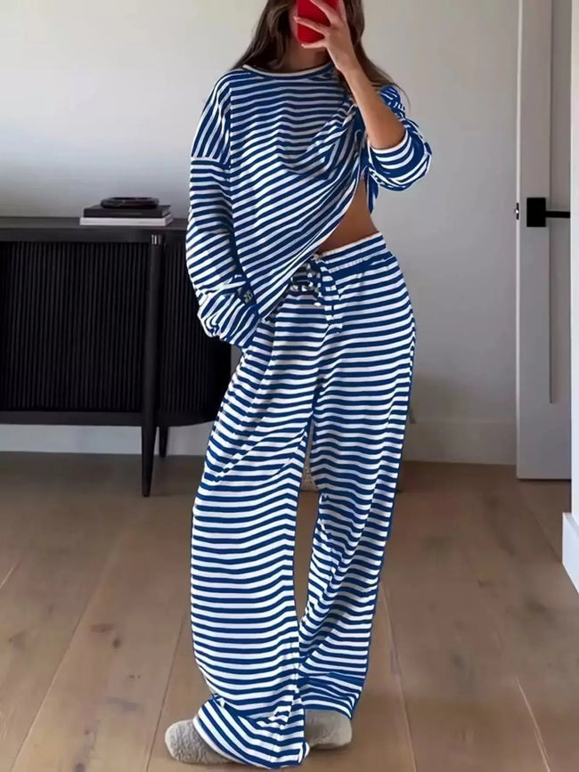 Striped Long Sleeve Top and Pants Loungewear  Style Ratio