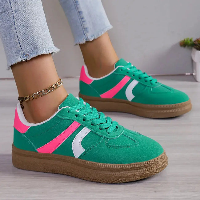 Lace Up Round Toe Contrast Sneakers  Style Ratio