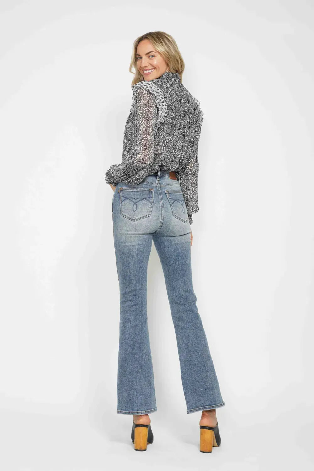 Judy Blue Full Size Tummy Control Back Embroidered Pocketed Bootcut Jeans  Style Ratio