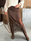 Lace Trim Satin Midi Skirt  Style Ratio