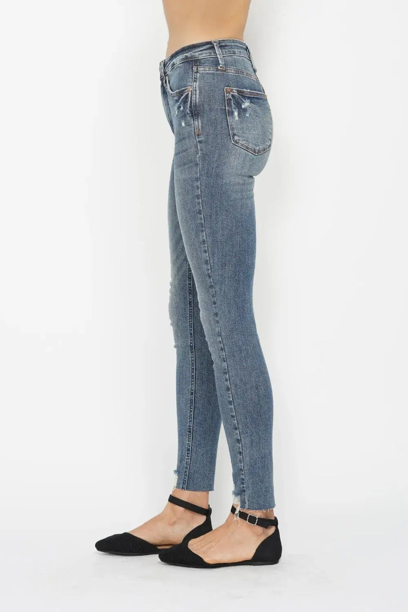 Judy Blue Full Size Tummy Control Vintage Wash Hem Destroy Skinny Jeans  Style Ratio