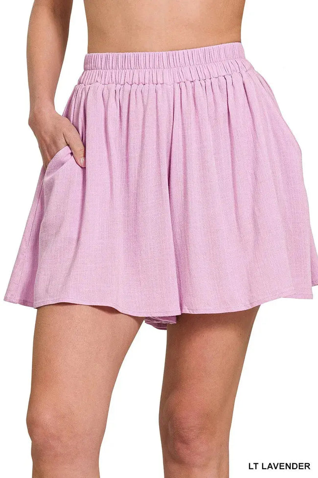 Zenana Woven Elastic Band Shorts With Pocket  Style Ratio