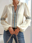 Notched Textured Balloon Sleeve Blouse  Style Ratio