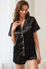 Contrast Trim Short Sleeve Shirt and Shorts Pajama Set  Style Ratio