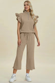 Double Take Full Size Texture Ruffle Short Sleeve Top and Wide Leg Pants Set  Style Ratio