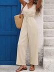 V-Neck Drawstring Waist Wide Leg Jumpsuit  Style Ratio