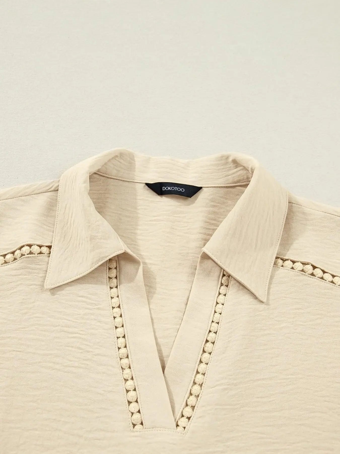 Johnny Collar Roll-Up Sleeve Blouse  Style Ratio