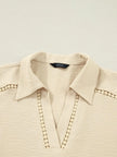 Johnny Collar Roll-Up Sleeve Blouse  Style Ratio