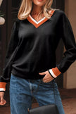 Contrast Striped Trim V Neck Varsity Sweater  Style Ratio