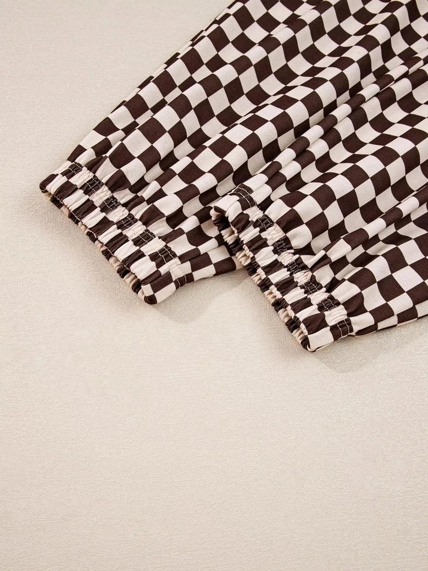 Checkered Drawstring Hoodie and Pants Set  Style Ratio