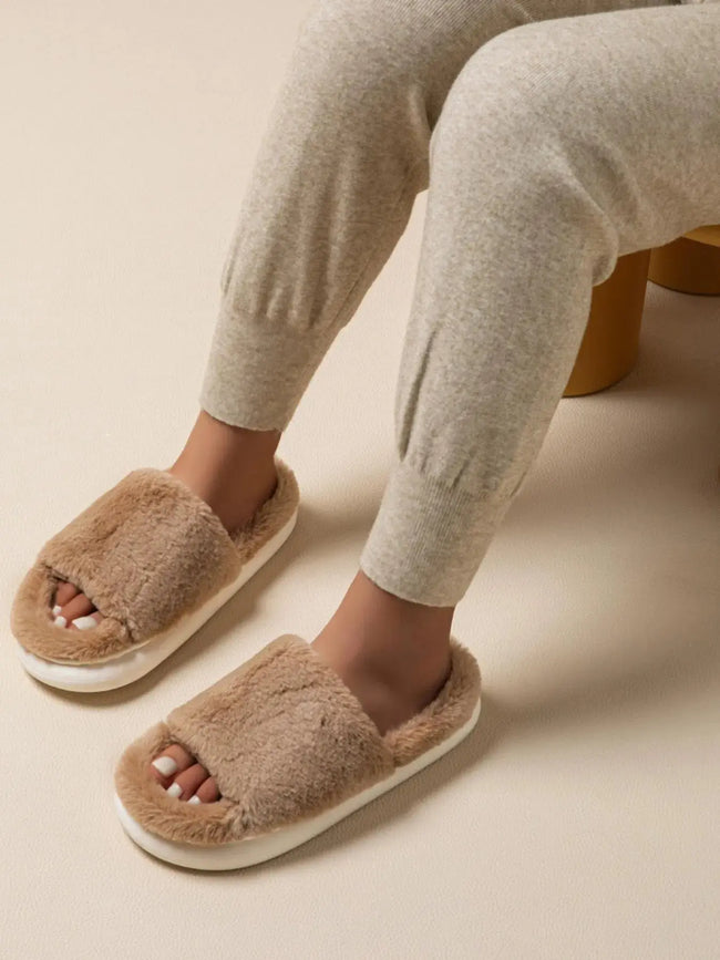Fluffy Open Toe Comfort Slippers  Style Ratio