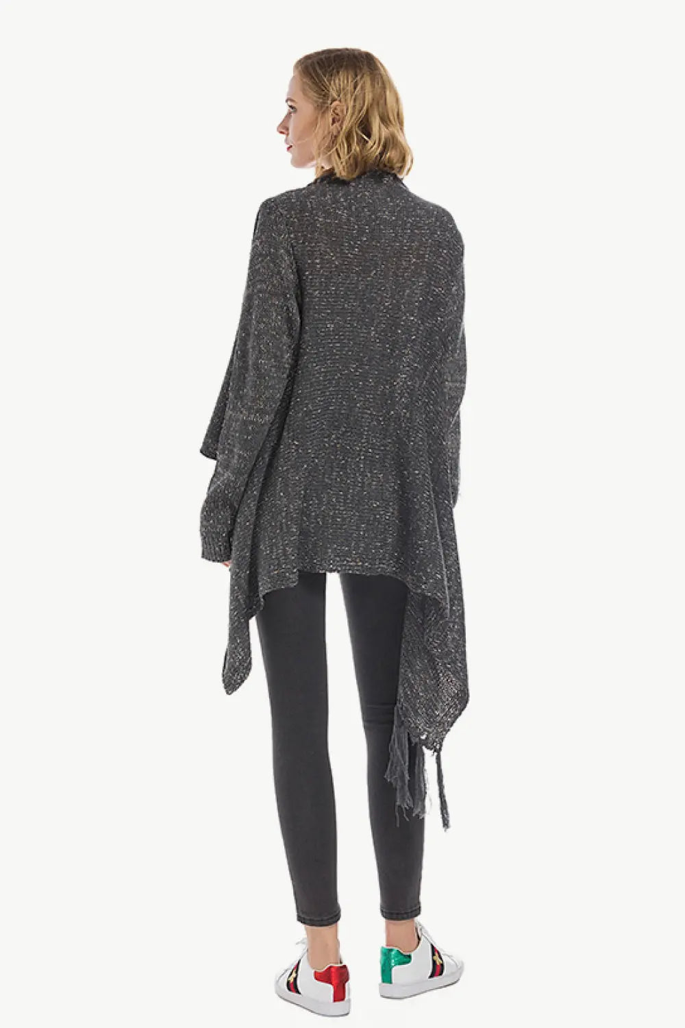 Angel Wings One-Button Tassel Tie Asymmetrical Hem Cardigan  Style Ratio