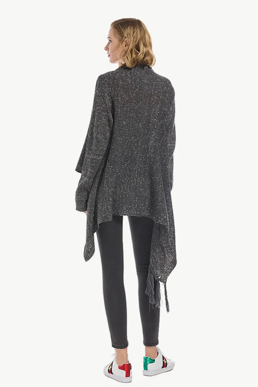 Angel Wings One-Button Tassel Tie Asymmetrical Hem Cardigan  Style Ratio