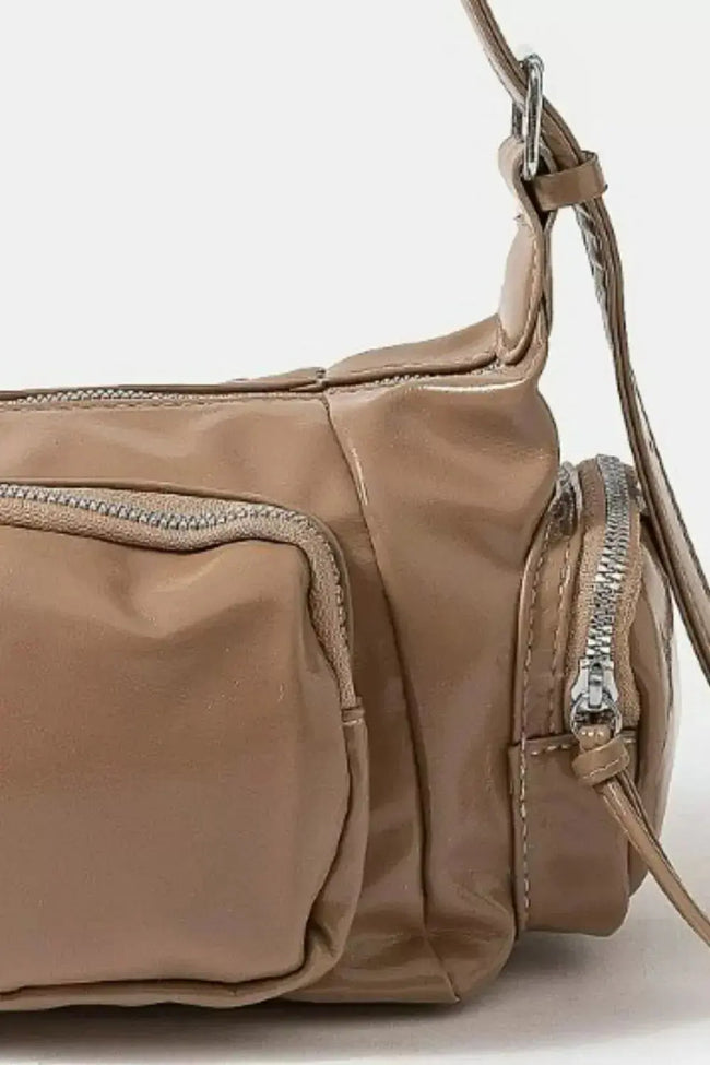 Fame Glossy Faux Leather Multi Pocket Handbag  Style Ratio