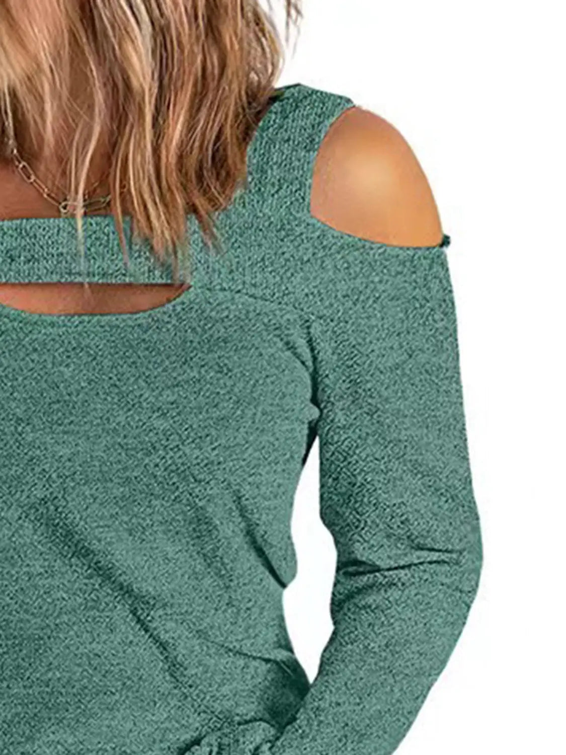 Full Size Cutout Shoulder Long Sleeve Shirt  Style Ratio