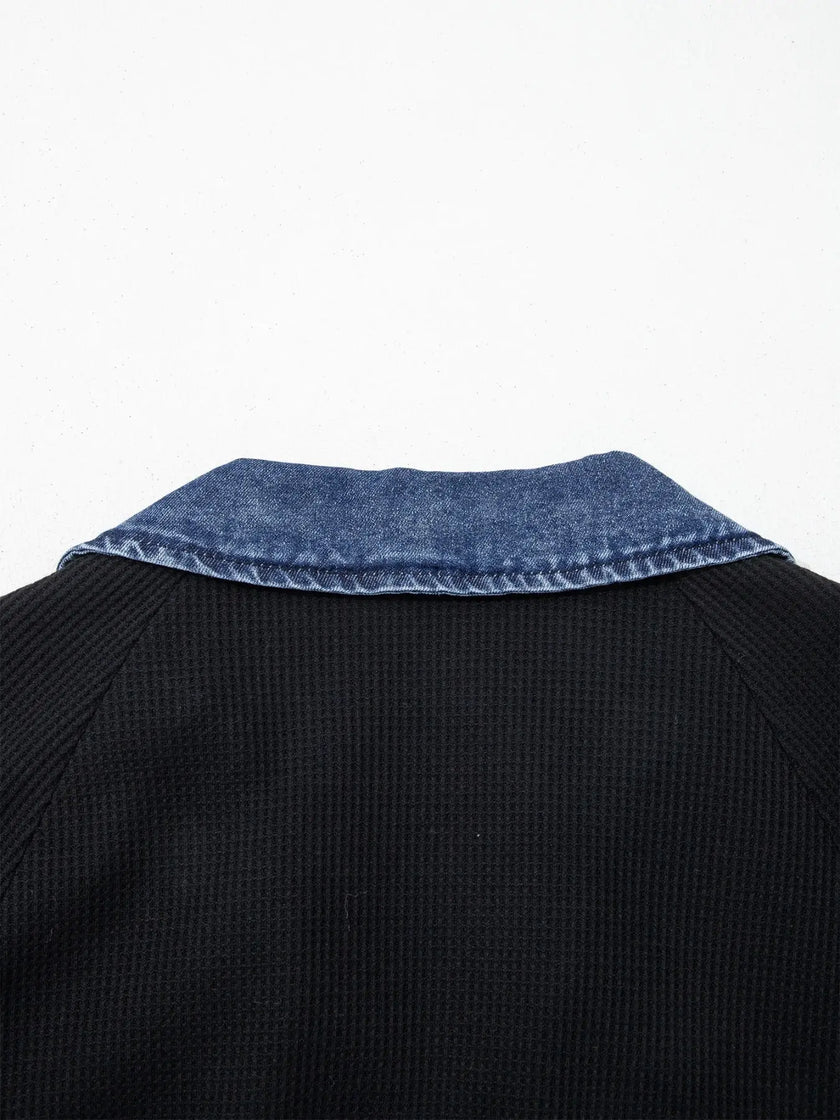 Denim Trim Button Detail Short Sleeve Shirt  Style Ratio